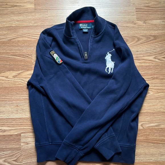 Vintage 80s 90s Ralph Lauren Navy Collared Sweatshirt L XL